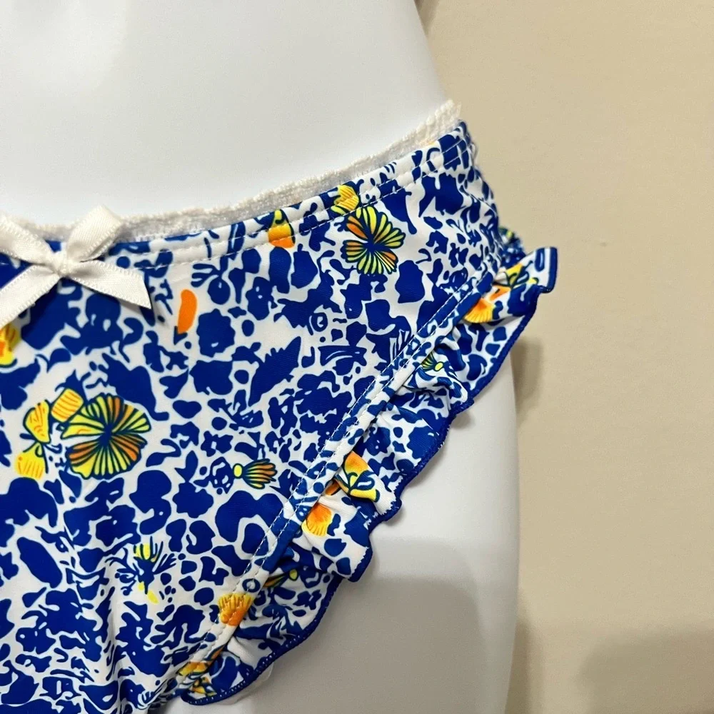 Blue Floral Frill Trim Underwire Bikini Set